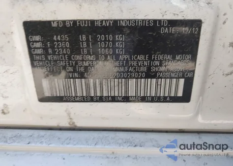 2013 Subaru Legacy 2.5I Premium из США, поврежденный, VIN 4S3BMCC62D3029020